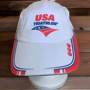 USA Triatholon Hat Cap White Strapback SweatVac Brand